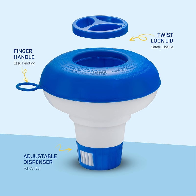 SEWANTA Floating Chlorine Dispenser for Spas and Personal Pools, Fits 1" Tablets - Mini Pool Chlorine Floater with Adjustable Flow Vents Balanced Chemical Dispenser [1" Tablet Capacity] 5" Diameter Floater - Image 4